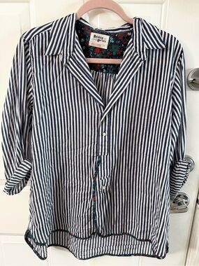 HOLDING HORSES Navy & White Striped Blouse